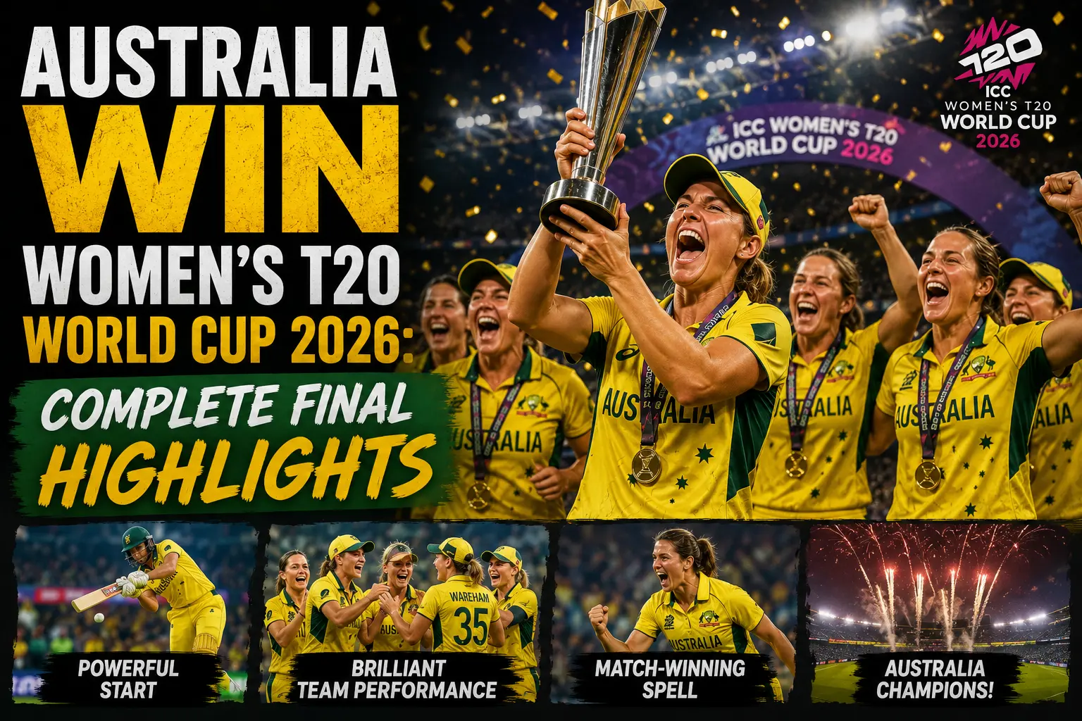 Australia Win Women’s T20 World Cup 2026: Complete Final Highlights