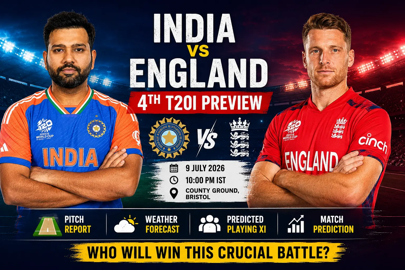 India vs England 4th T20I Preview: Predicted Playing XI, Pitch Report & Match Prediction